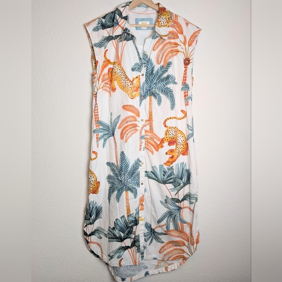 Anthropologie Maeve The Lillian Button-Front Dress L Jungle Tropical Vacation - Picture 10 of 16